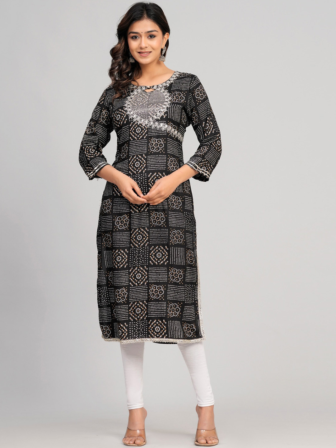 SARAI CREATIONS Zari Embroidered Printed Key Hole Neck Straight Kurta