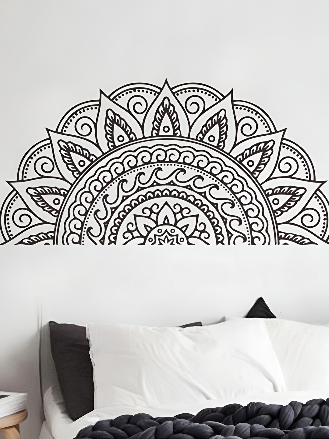 Jaamso Royals Black Half Mandala Peel & Stick Self Adhesive Wall Sticker