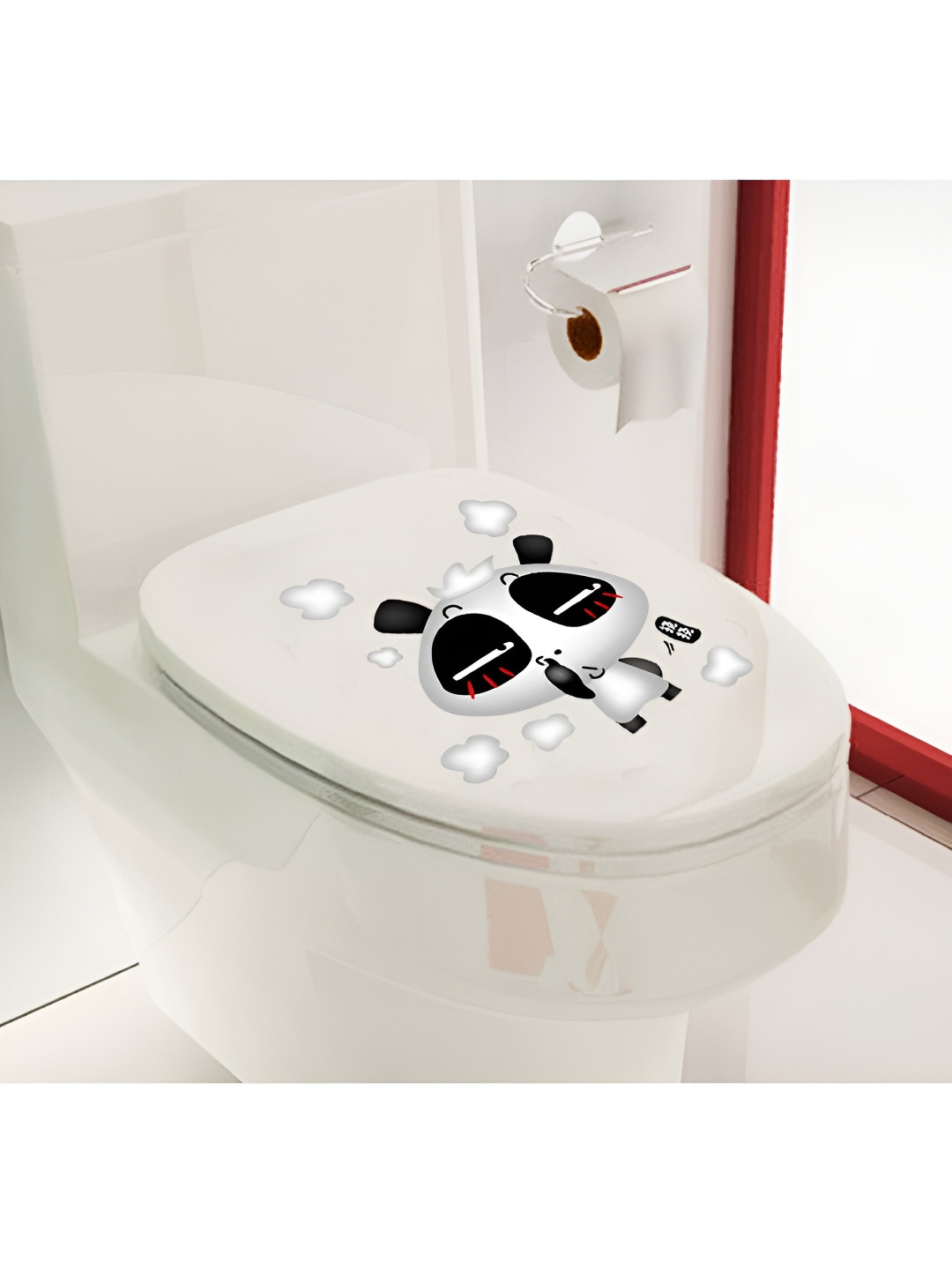 Jaamso Royals White & Black Panda Design Peel & Stick Self-Adhesive Toilet Wall Sticker