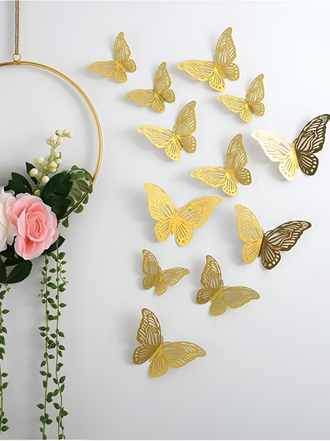 Jaamso Royals Brown 12 Pcs Textured 3D Butterfly Wall Stickers