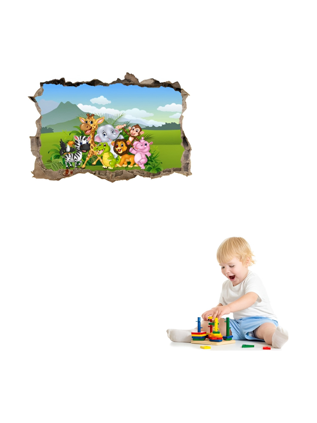 Jaamso Royals Blue & Green Animal Cartoon Printed Self-Adhesive Wall Sticker