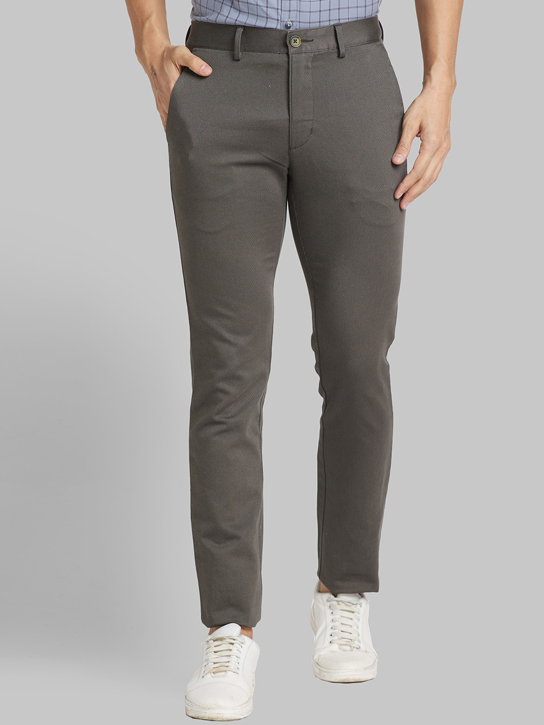 Park Avenue Men Mid-Rise Plain Printed Slim Fit Cotton Trousers