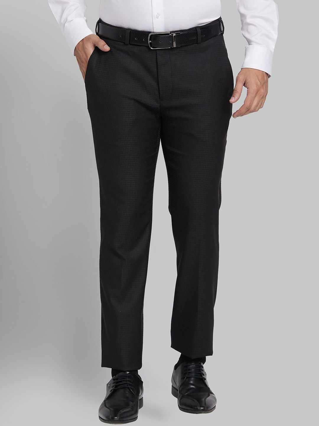 Park Avenue Men Checkered Super Slim Fit Mid-Rise Formal Trousers