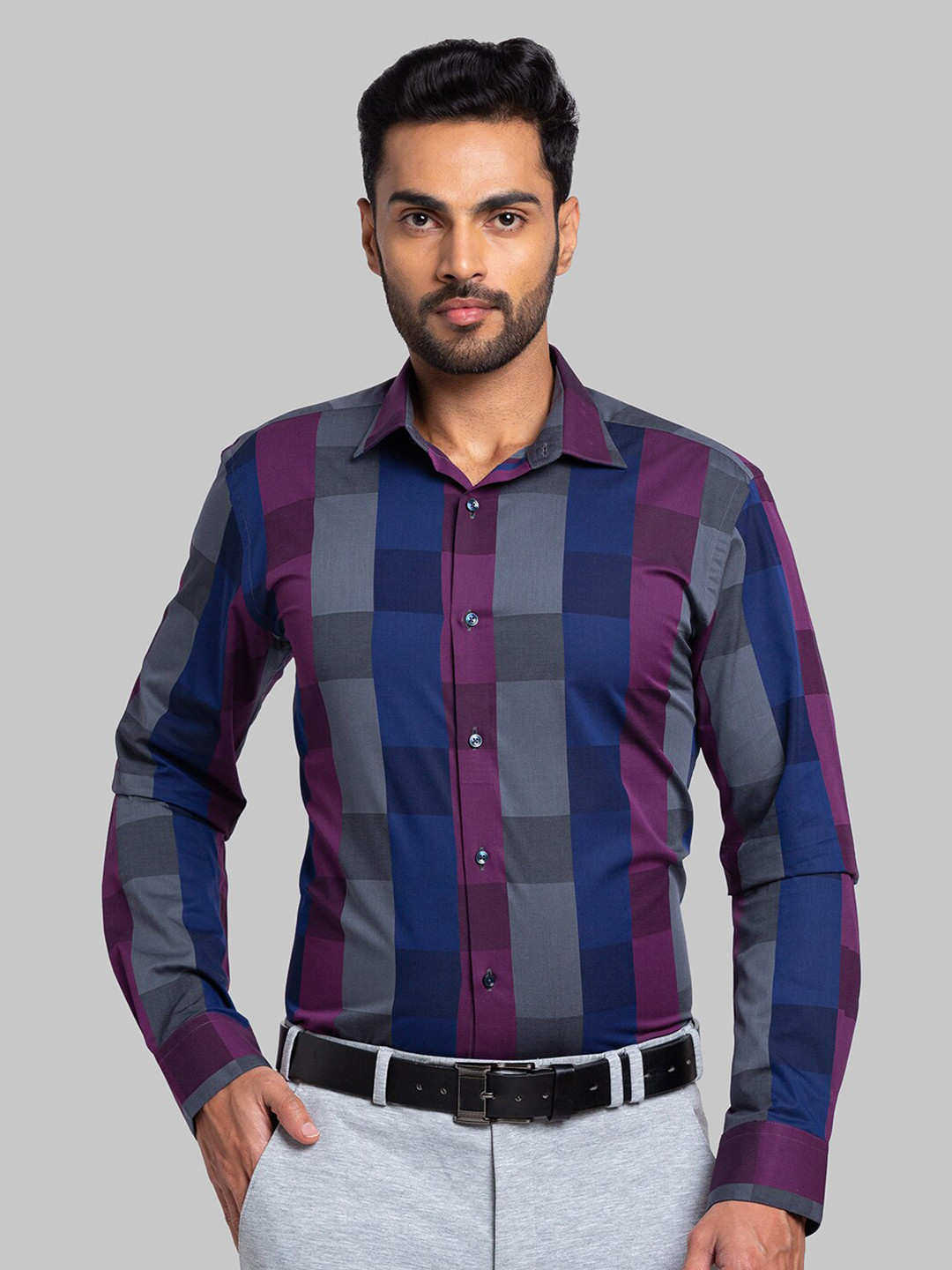 Park Avenue Buffalo Checked Slim Fit Cotton Opaque Formal Shirt