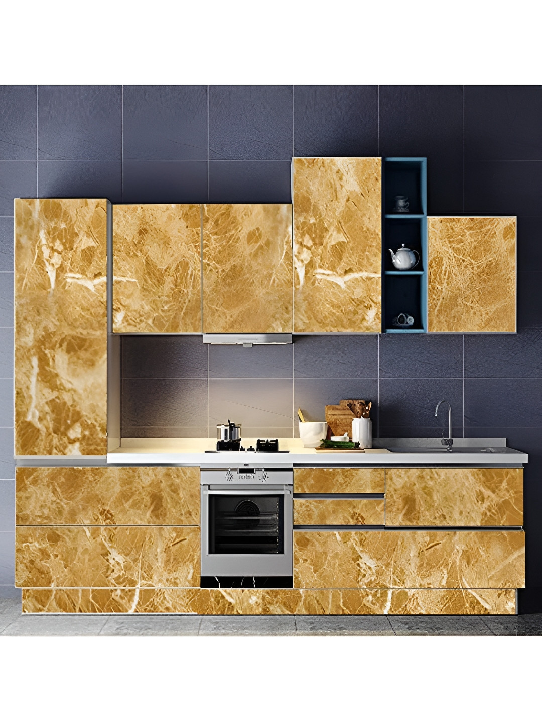Jaamso Royals Brown Marble Printed Self-Adhesive Wallpaper