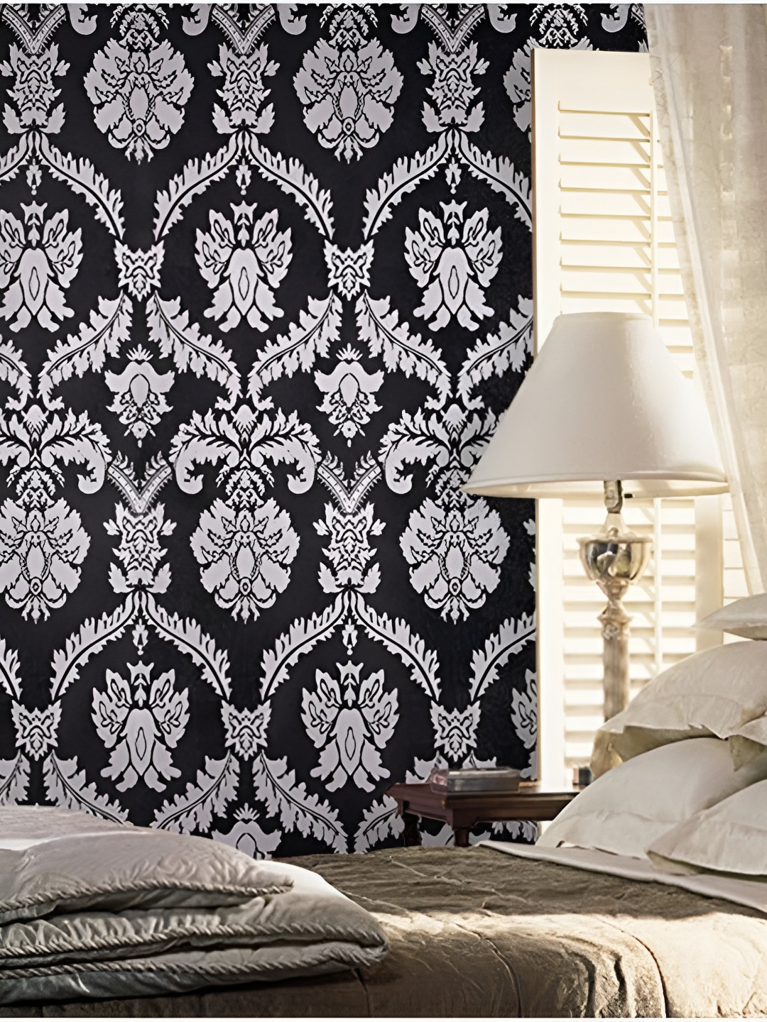 Jaamso Royals Grey & Black Damsak Design Vintage Self Adhesive Wall Stickers