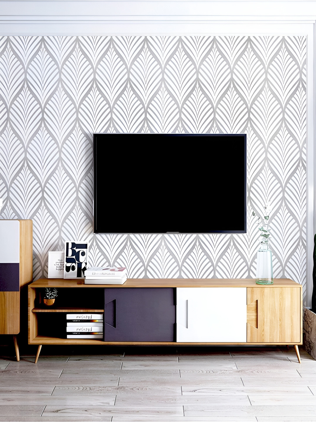 Jaamso Royals Grey & White Modern Stripe Design Peel & Stick Self Adhesive Wall Sticker