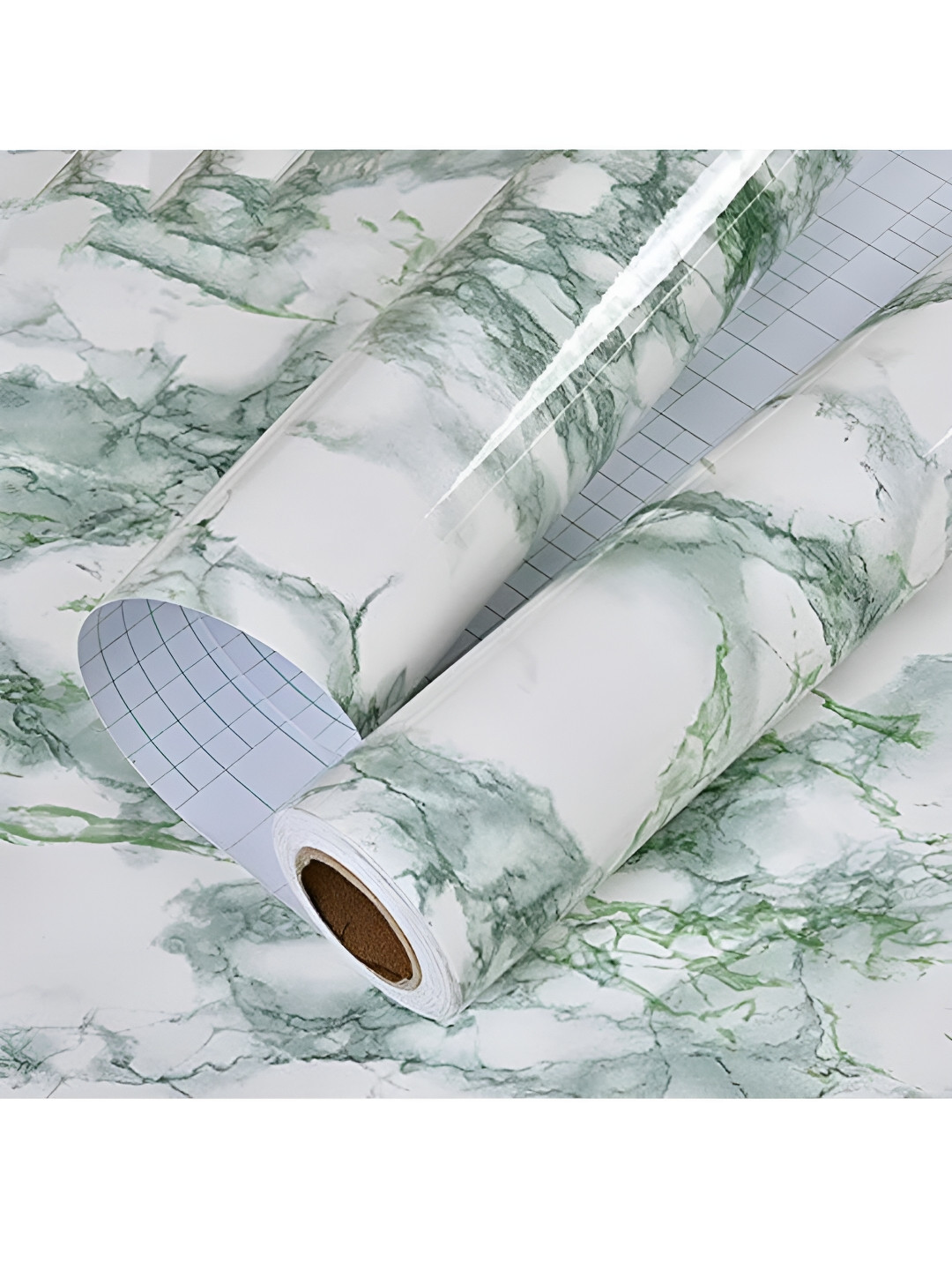 Jaamso Royals White & Green Marble Printed Self-Adhesive Table Sticker