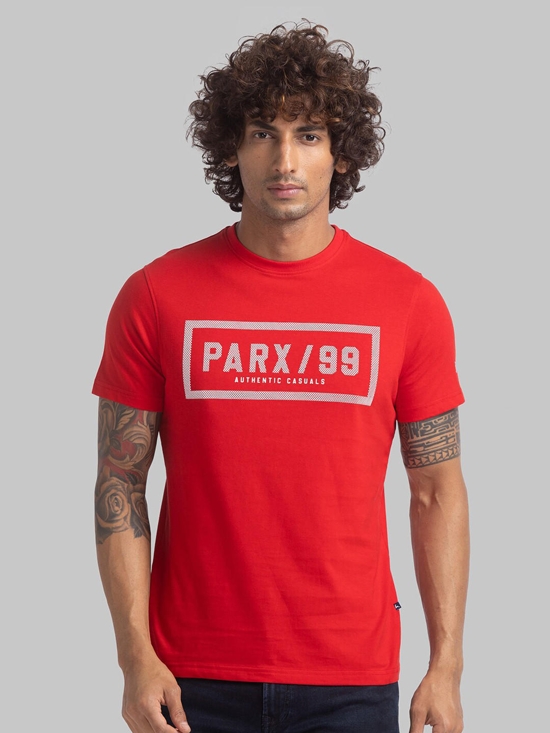 Parx Typography Printed Round Neck Short Sleeves Cotton Casual T-shirt
