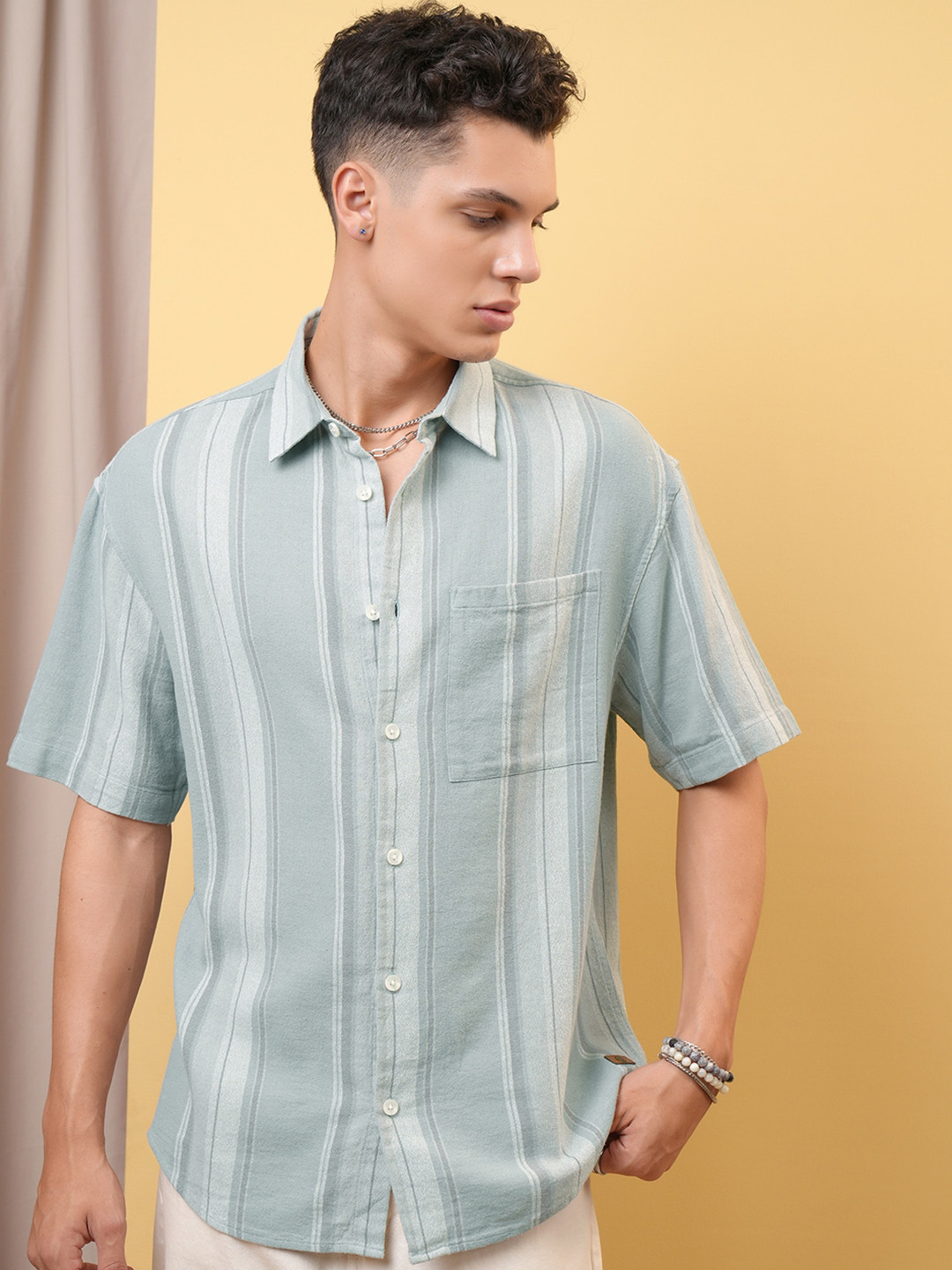 LOCOMOTIVE Premium Dobby Textured Striped Oversized Shirt