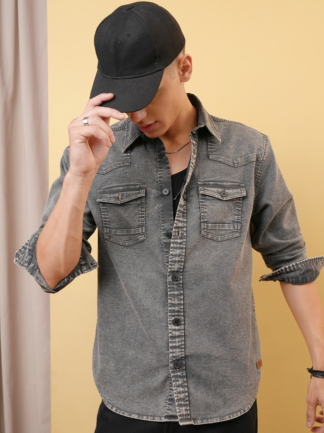 LOCOMOTIVE Premium Washed Textured Western Yoke Utility Pocket Oversized Overshirt