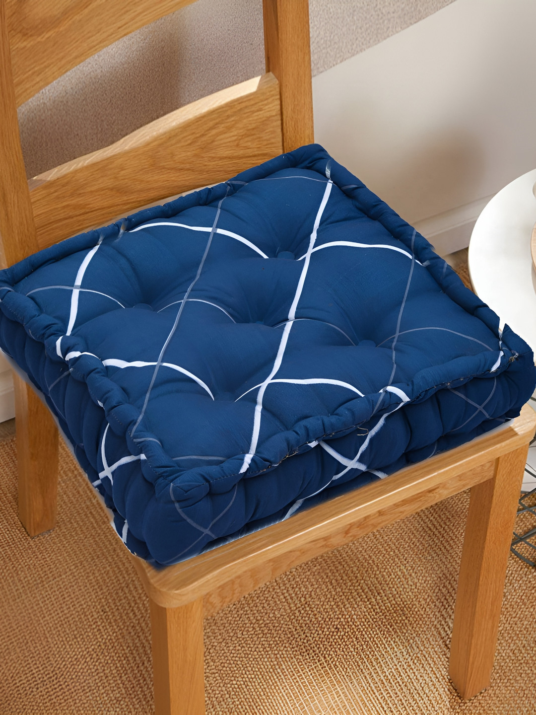 RRC Blue & White Printed Square Chair Pad