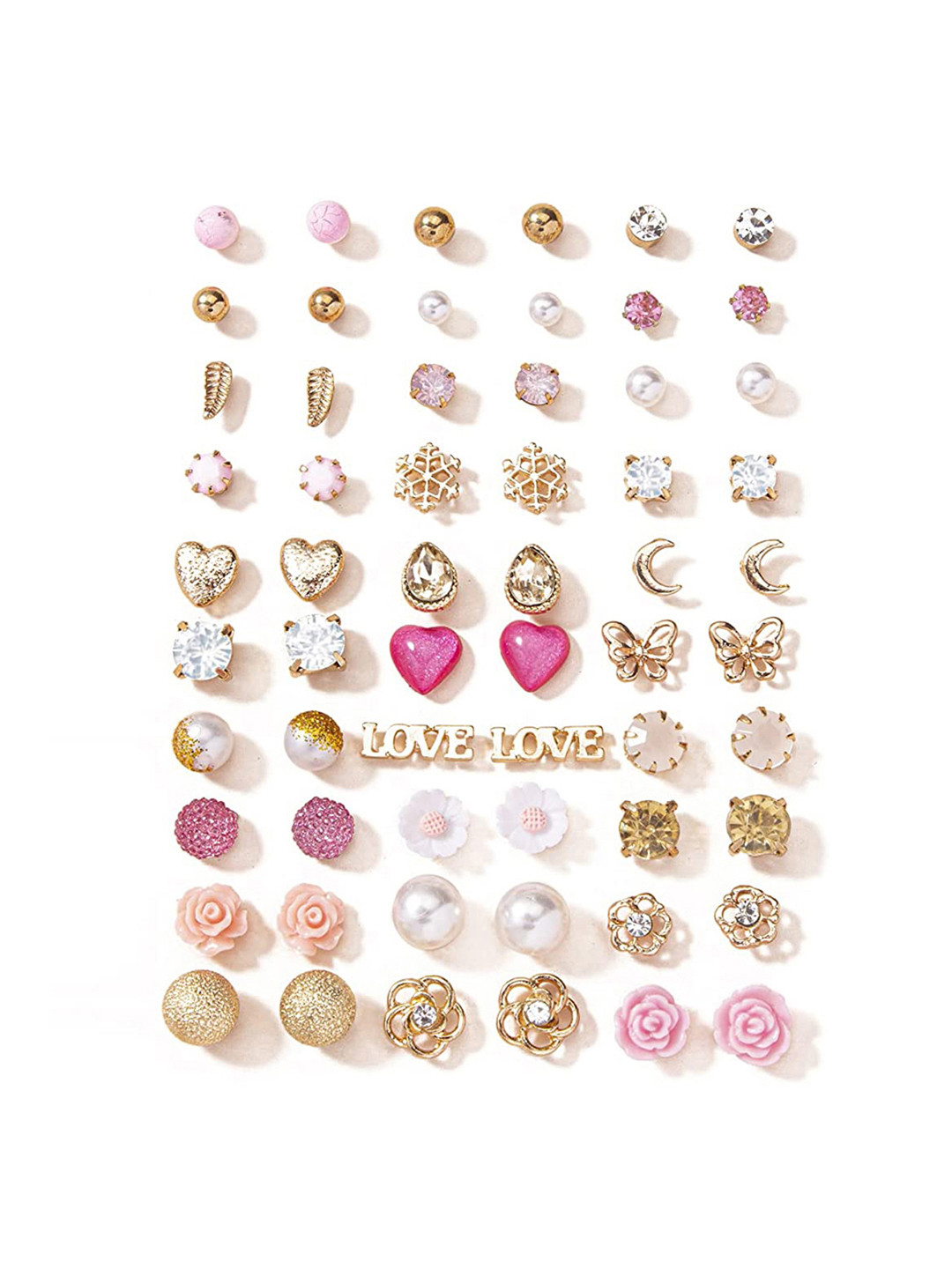 Jewels Galaxy Set Of 30 Gold Plated Crystals Studded Contemporary Studs Earrings
