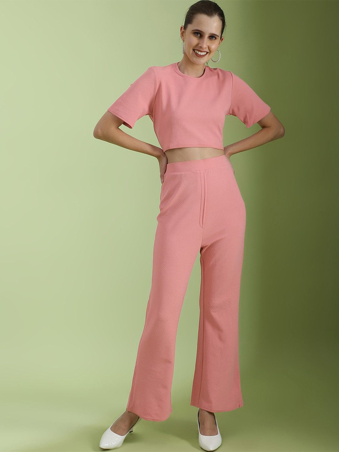 Selvia Short Sleeves Crop Top With Trousers