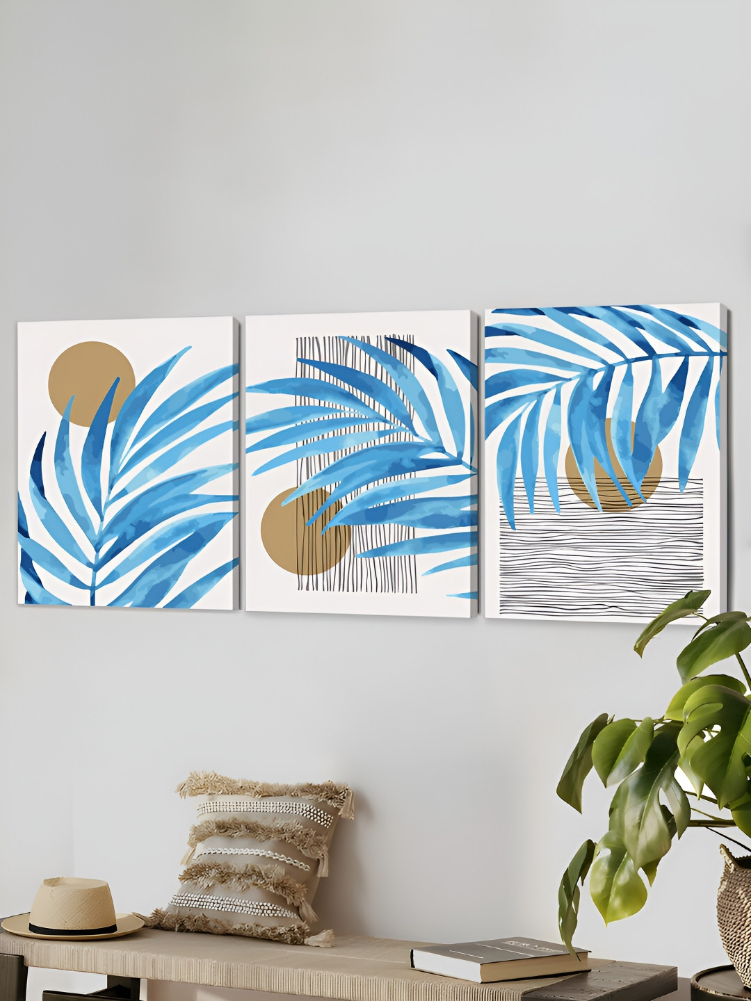 Art Street Blue Canvas 3 Pcs Wall Living Room Rectangle Paintings Wall Art -15.7 x 21.65In