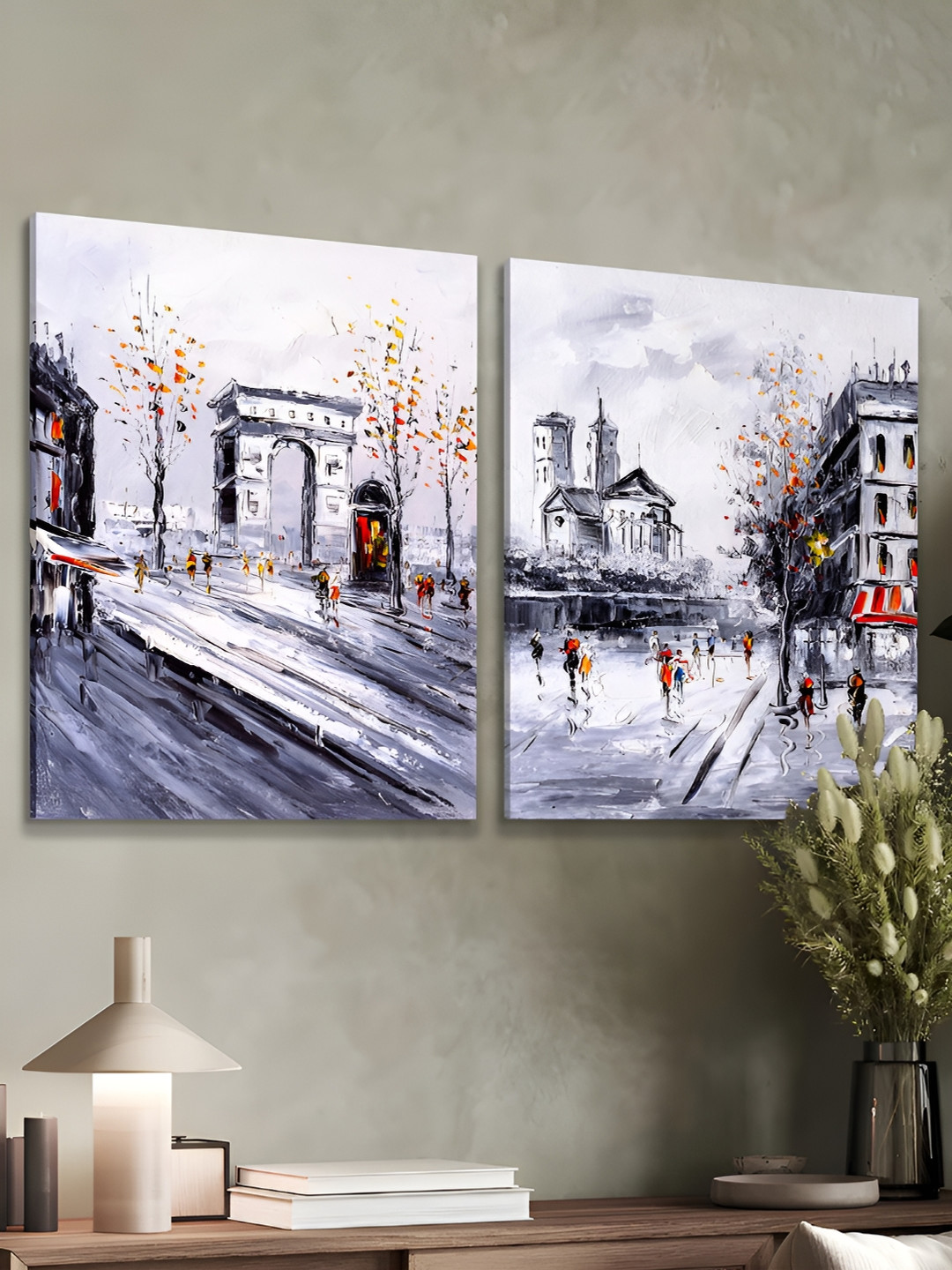 Art Street Canvas Painting Two Paris City Street Wall Hanging