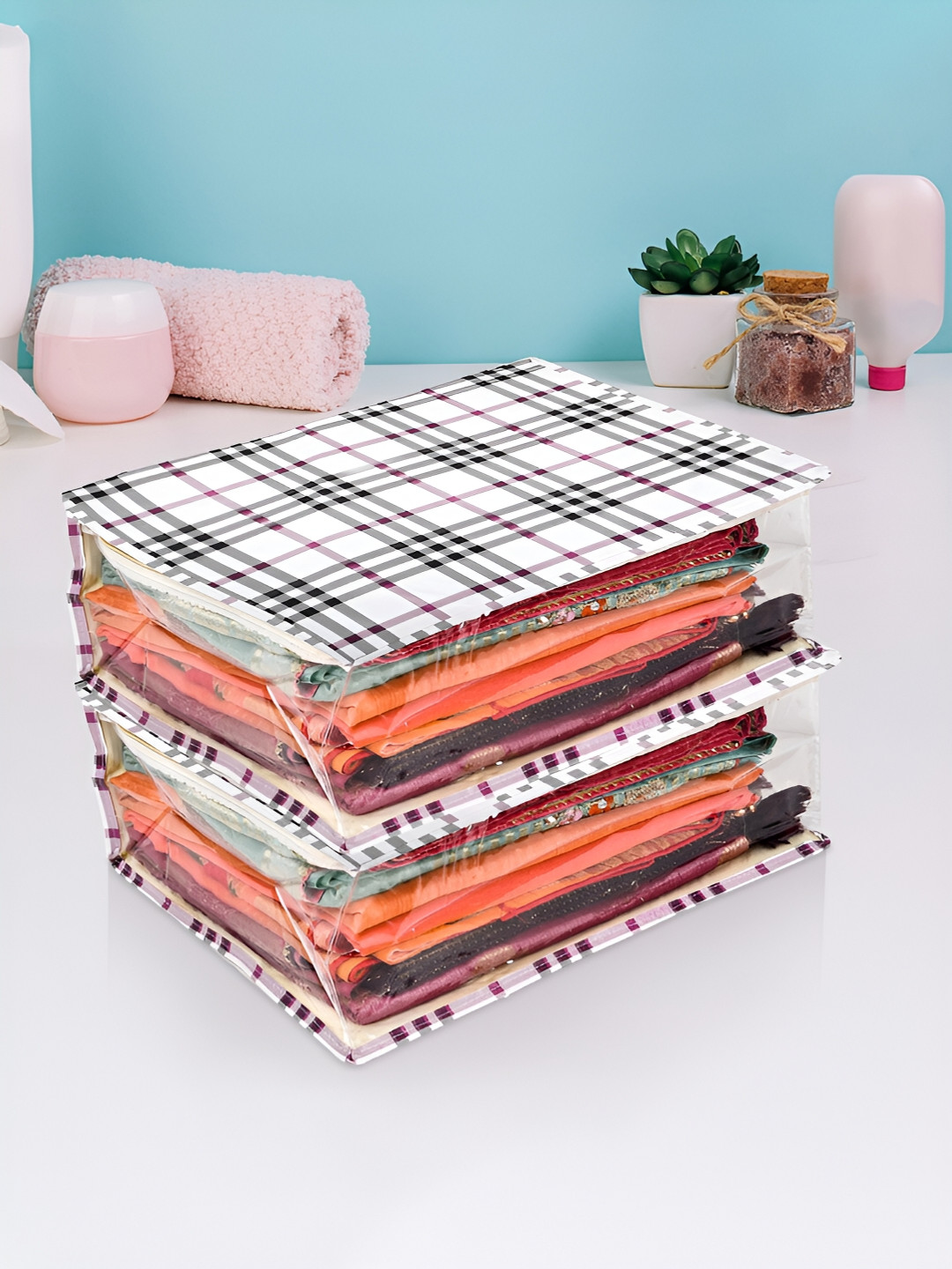 Kuber Industries Cream-Coloured 2 Pieces Fabric Multi-Utility Organiser