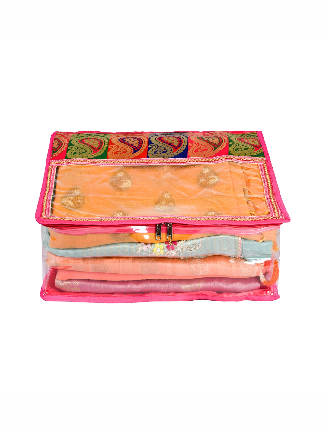Kuber Industries Pink & Transparent Self Design Saree Organisers