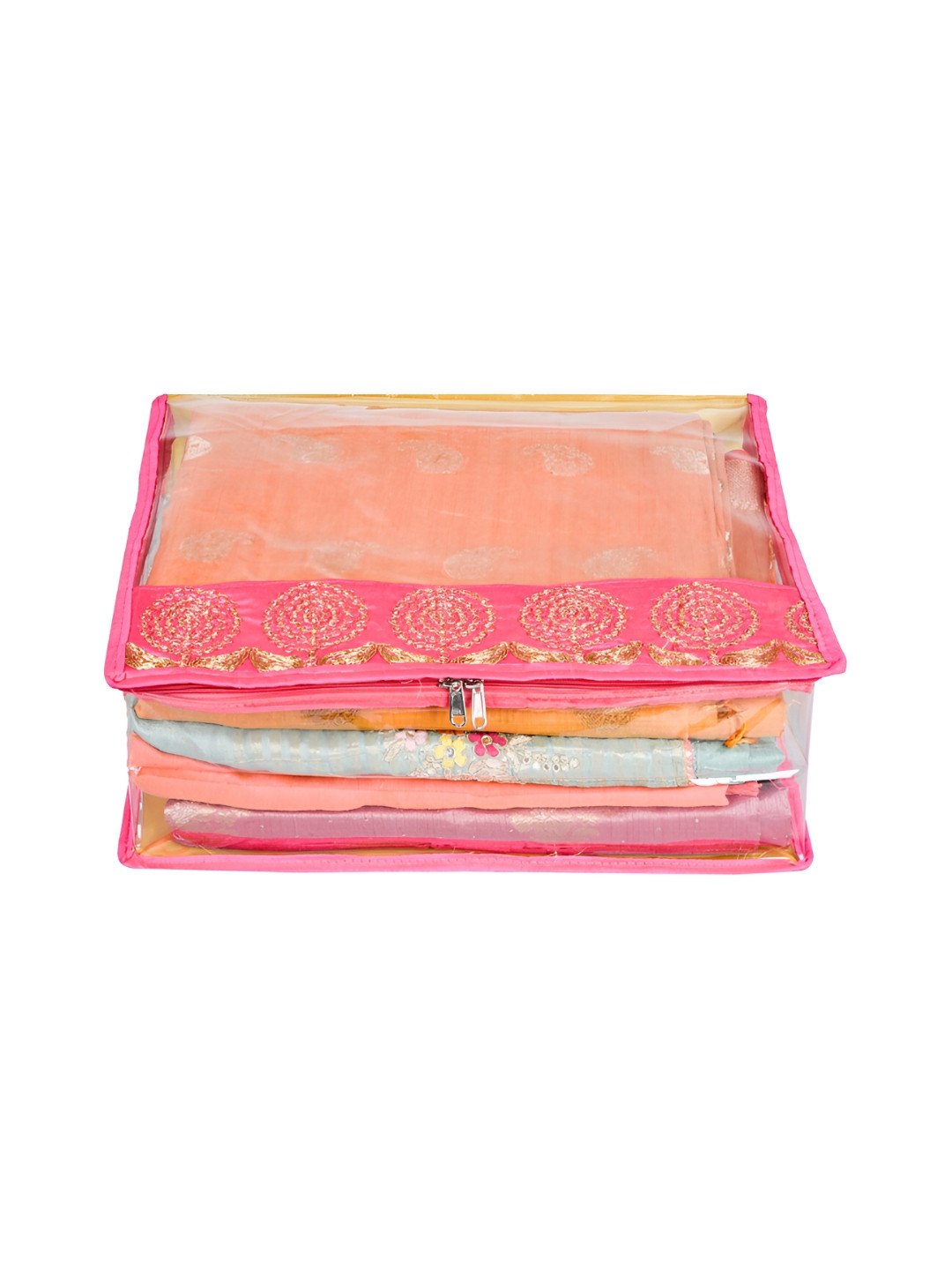 Kuber Industries Pink & Transparent Self Design Saree Organisers