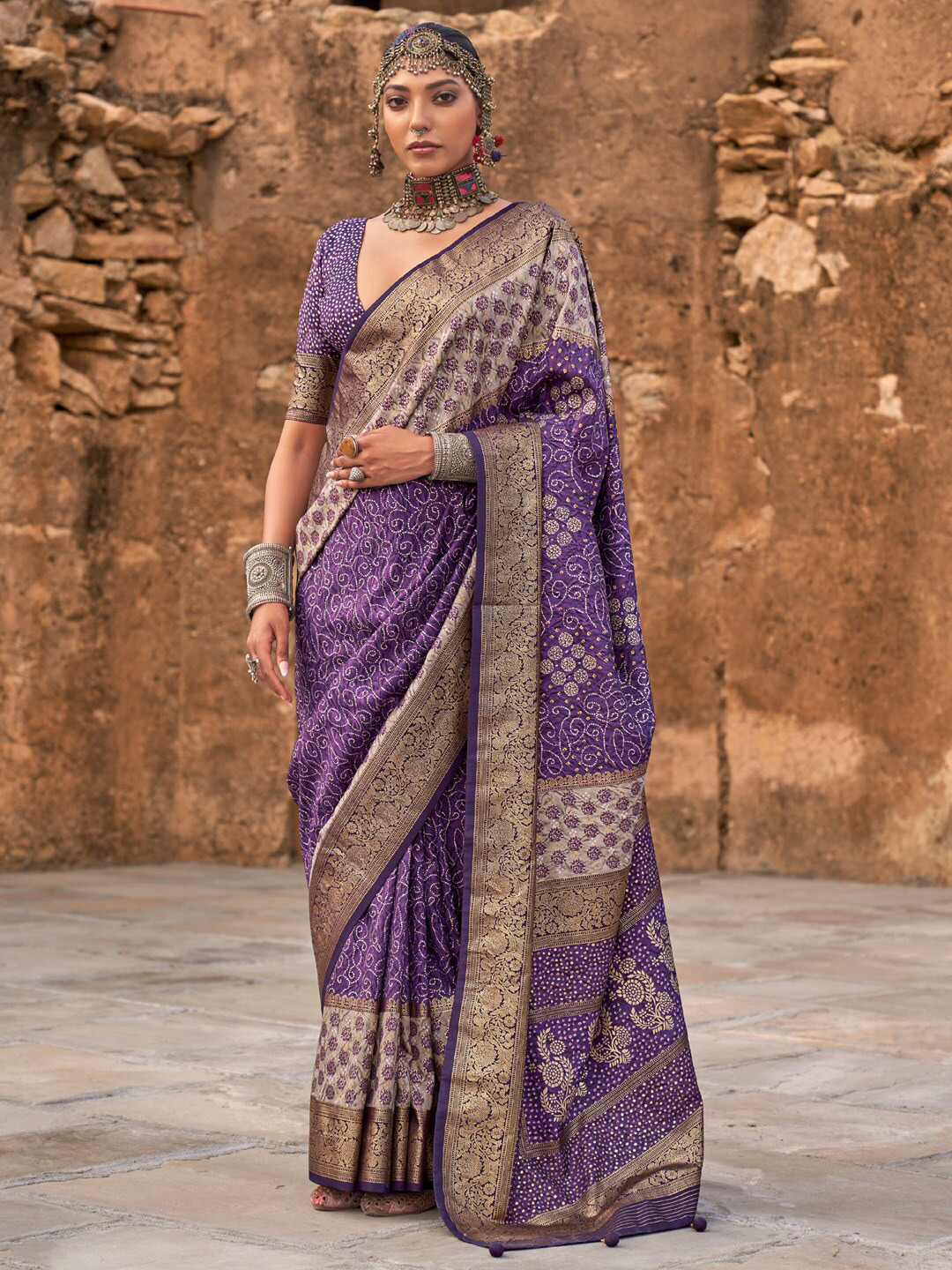 Anouk Ethnic Motifs Jaali Silk Blend Banarasi Saree
