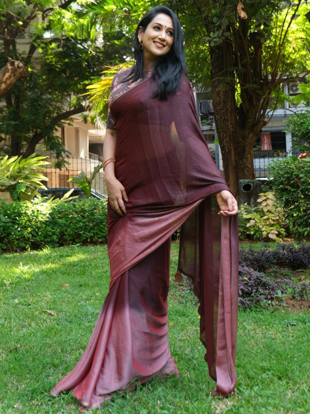 Anouk Ombre Sequinned Pure Chiffon Saree