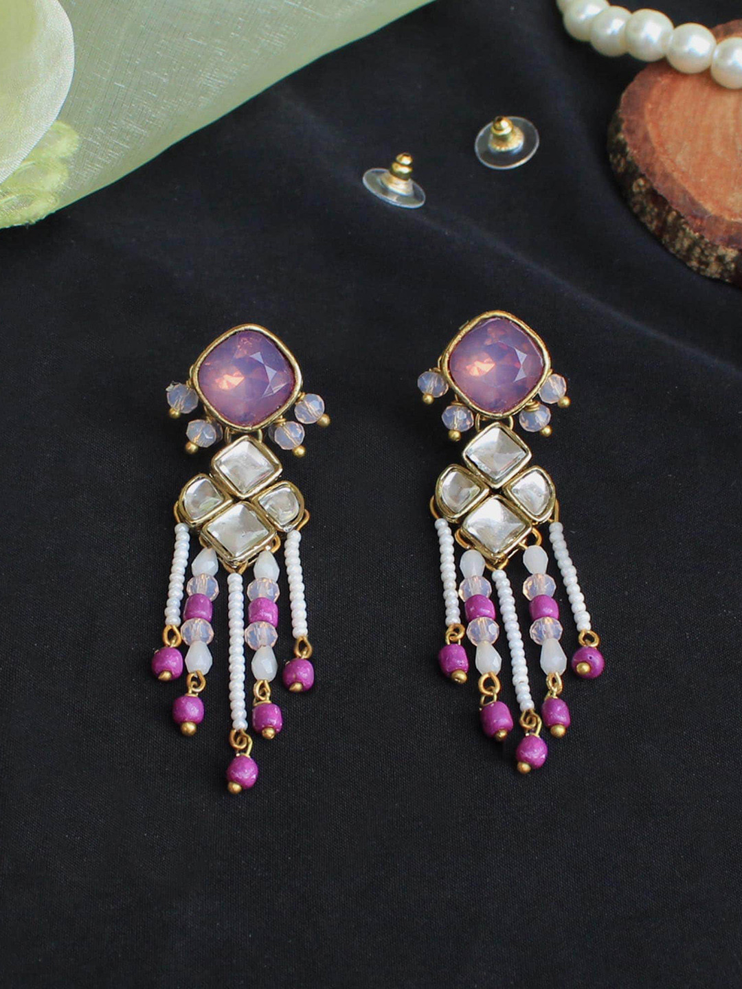 BeAbhika Gola Plated Kundan Contemporary Drop Earrings