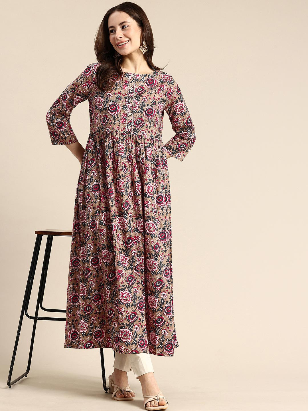 A&K Floral Printed A-Line Kurta