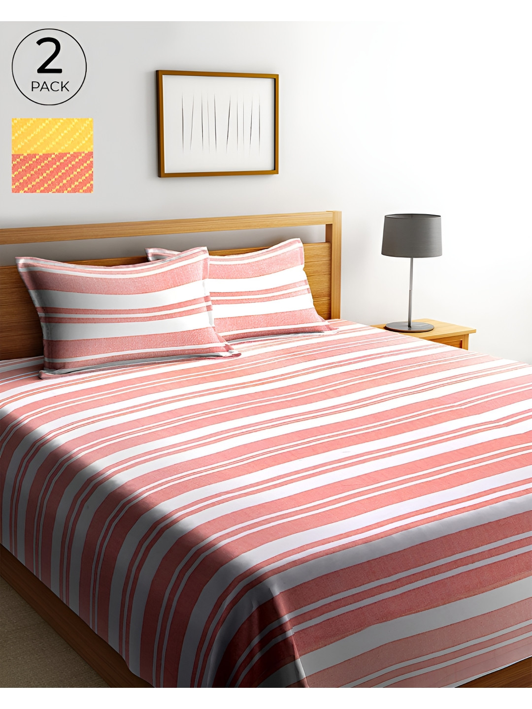 Innovative Edge Maroon Striped Cotton 180 TC King Fine Bedsheet with 2 Pillow Covers-100 x 90 inches