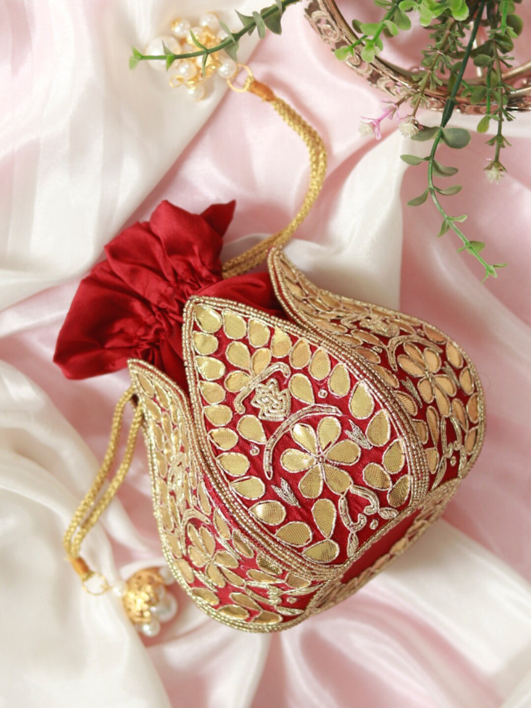 THE TAN CLAN Embroidered GotaPatti Potli Clutch