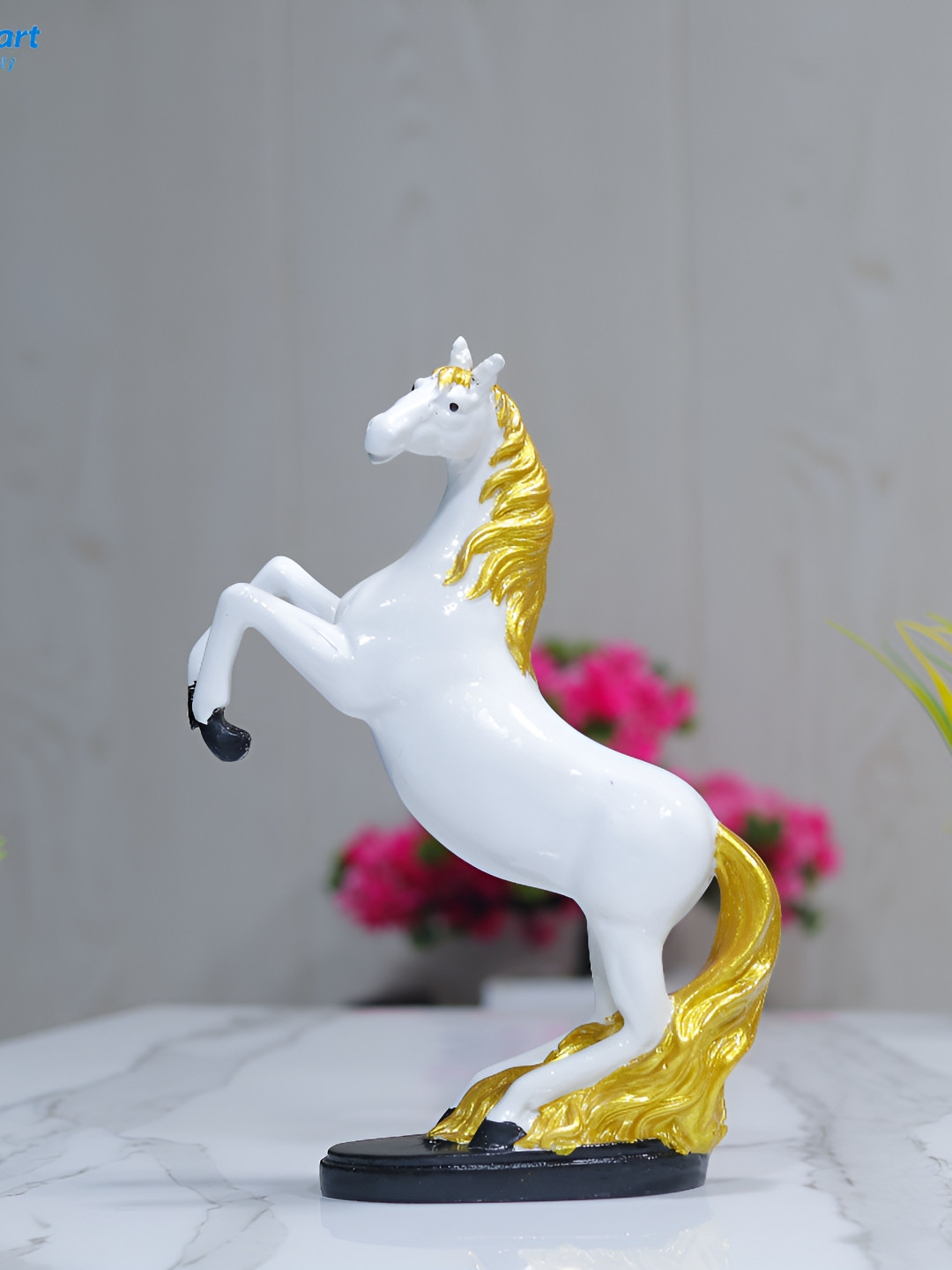 GW CREATIONS White & Gold Toned Horse Figurine Showpiece