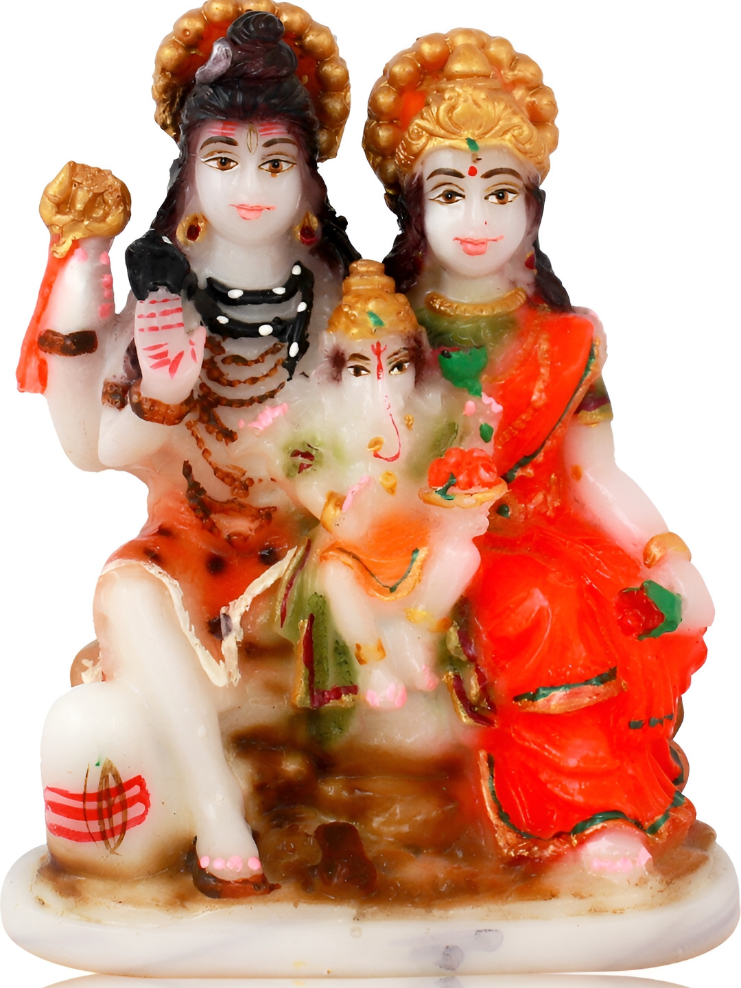 GW CREATIONS Orange & White Religious Marble Idol Showpiece