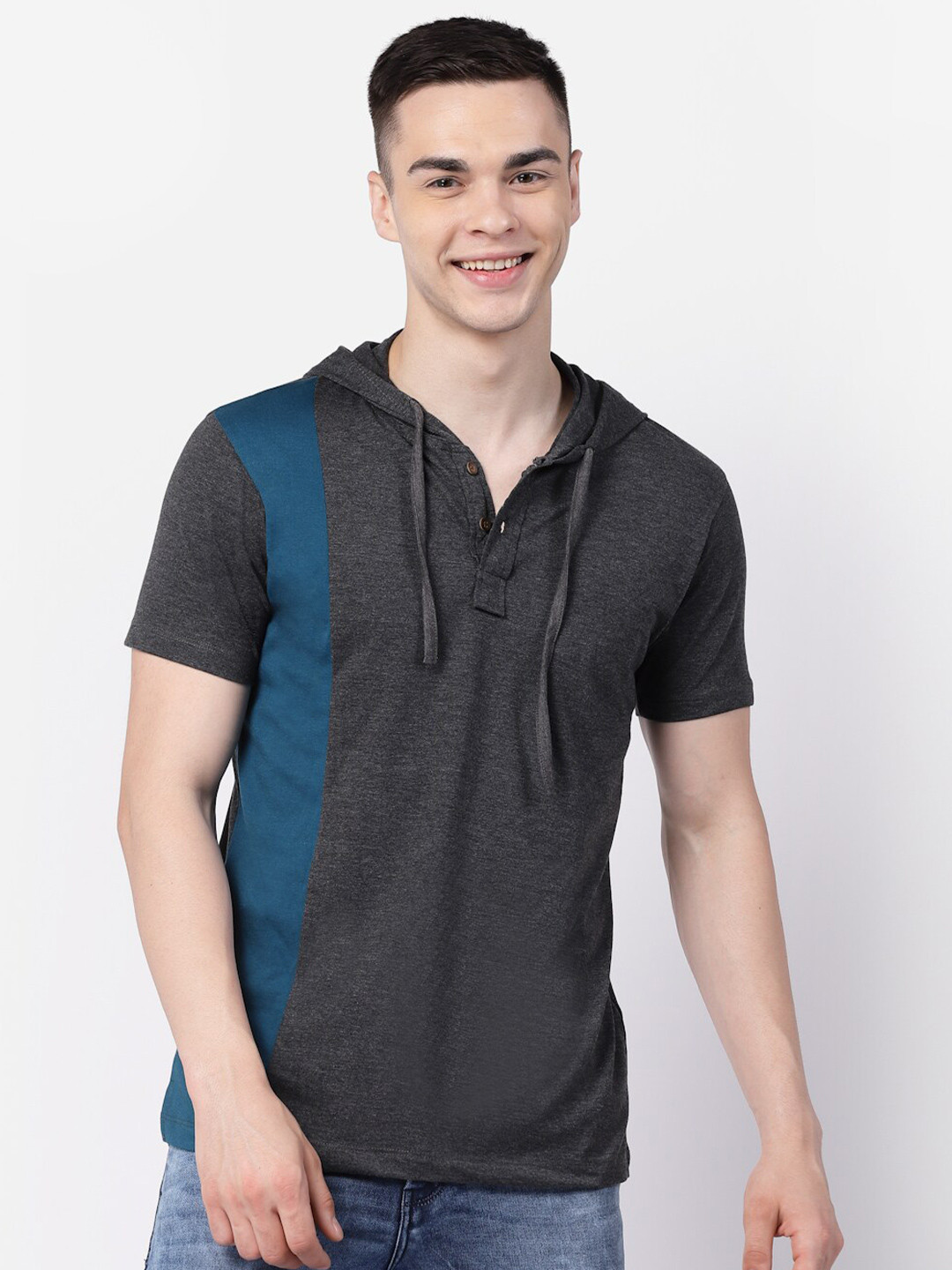 Kalt Colourblocked Short Sleeves Hood T-shirt