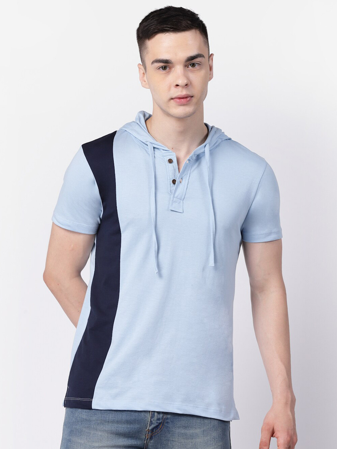 Kalt Colourblocked Short Sleeves Hood T-shirt