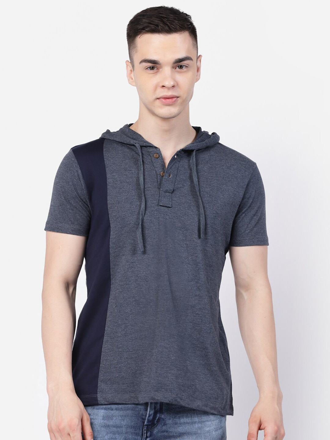 Kalt Colourblocked Short Sleeves Hood T-shirt