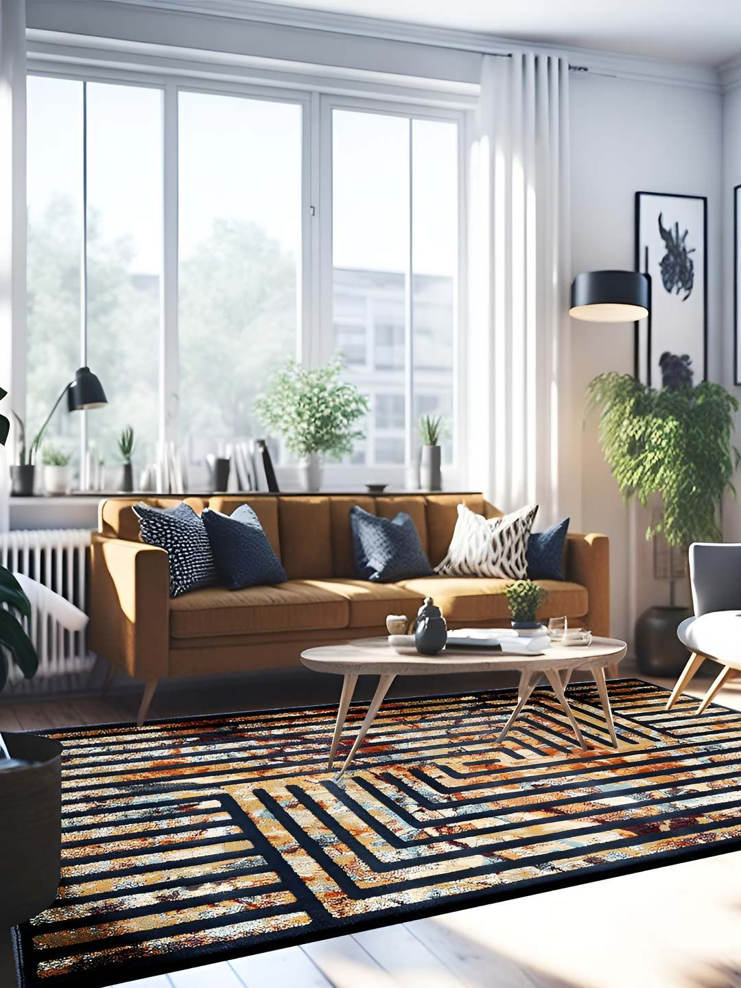 Sapana Carpet-Mats Navy Blue Geometric No Shredding Carpet