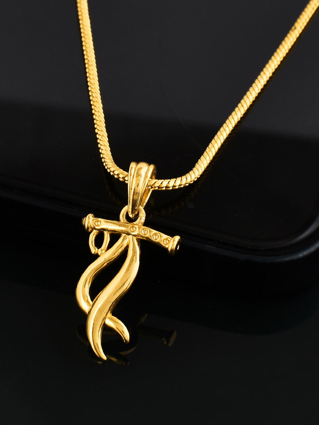 PYR FASHION Gold-Plated Radha Krishna Pendant with Chain