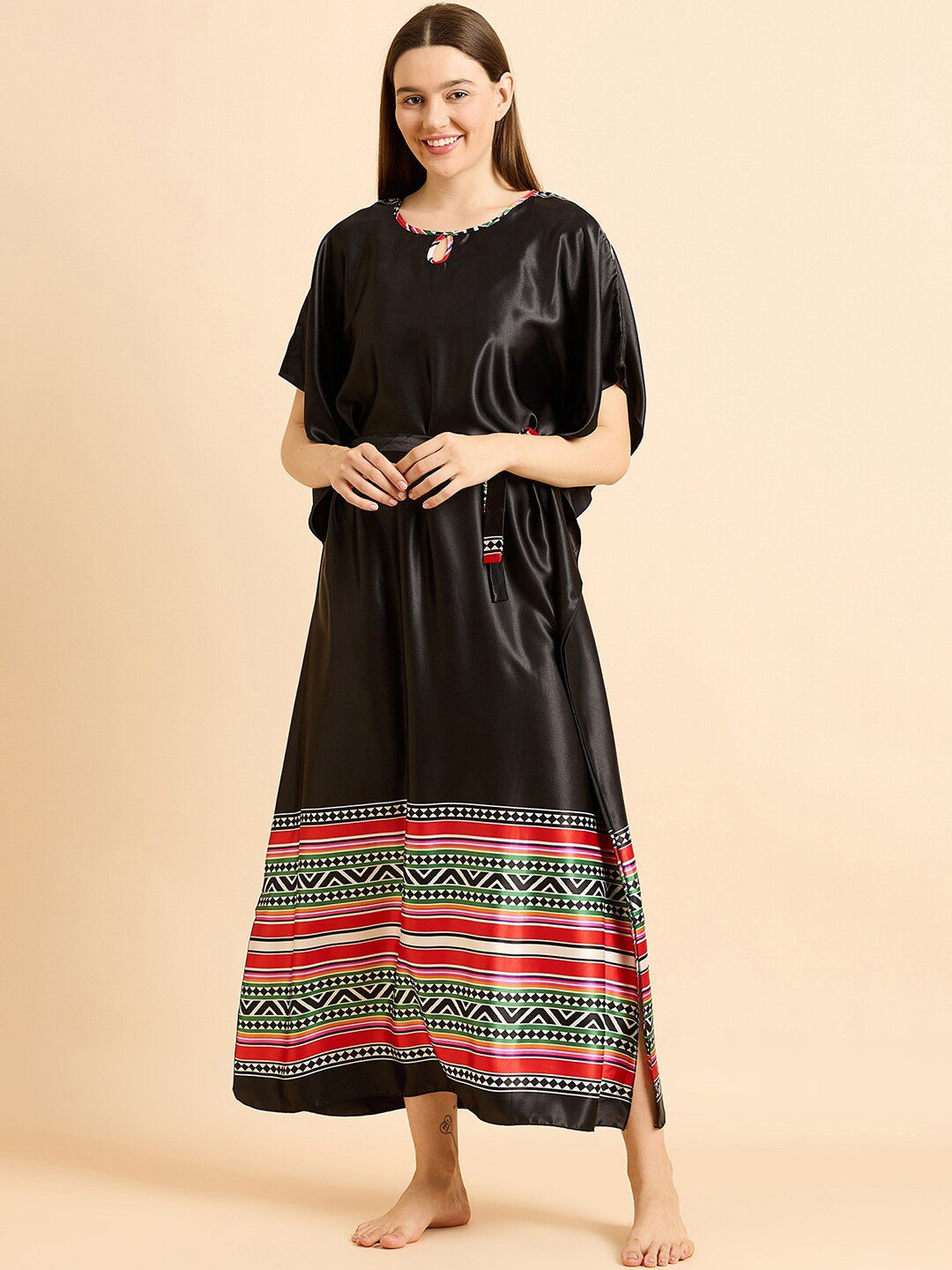 Sweet Dreams Black & Red Printed Kaftan Night Dress
