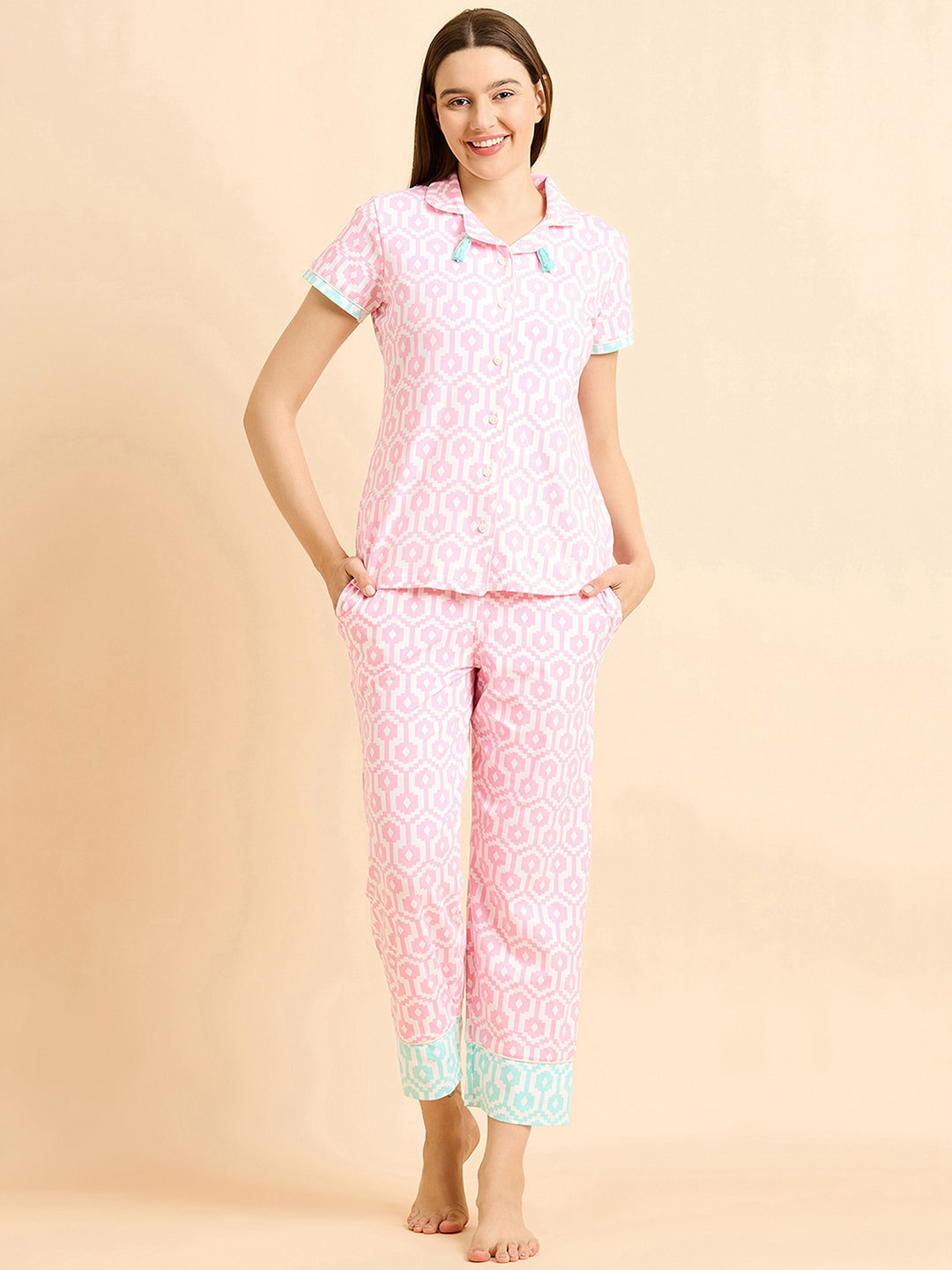 Sweet Dreams Pink Geometric Print Night suit