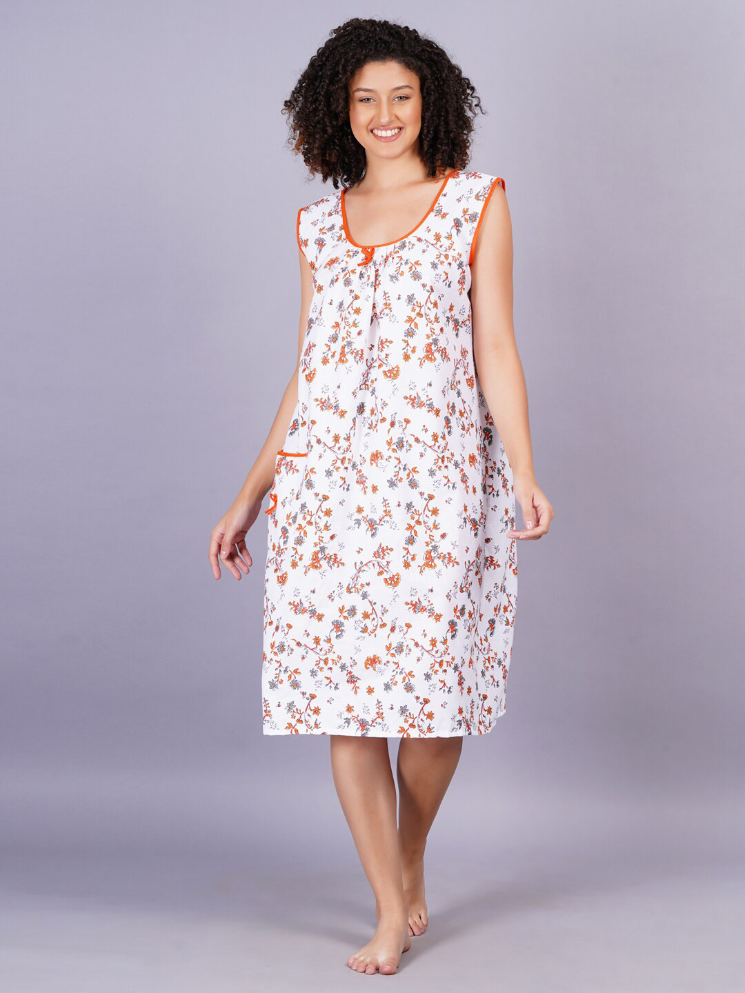 Breezly Floral Printed Sleeveless Pure Cotton Nightdress