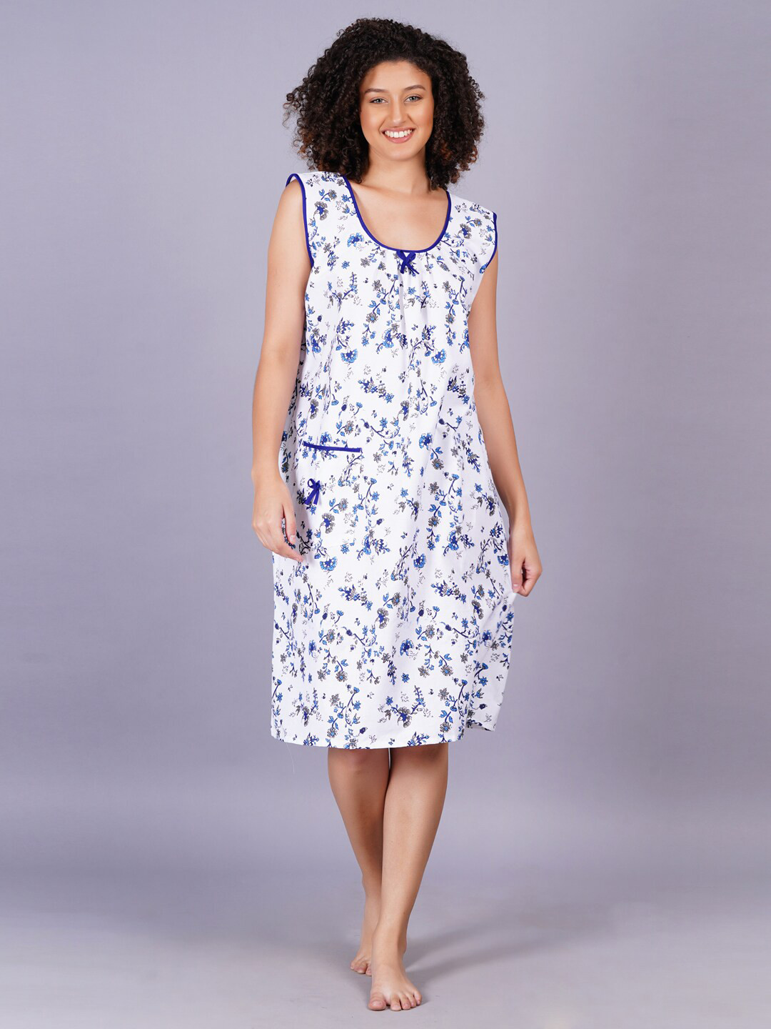 Breezly Floral Printed Sleeveless Pure Cotton Nightdress