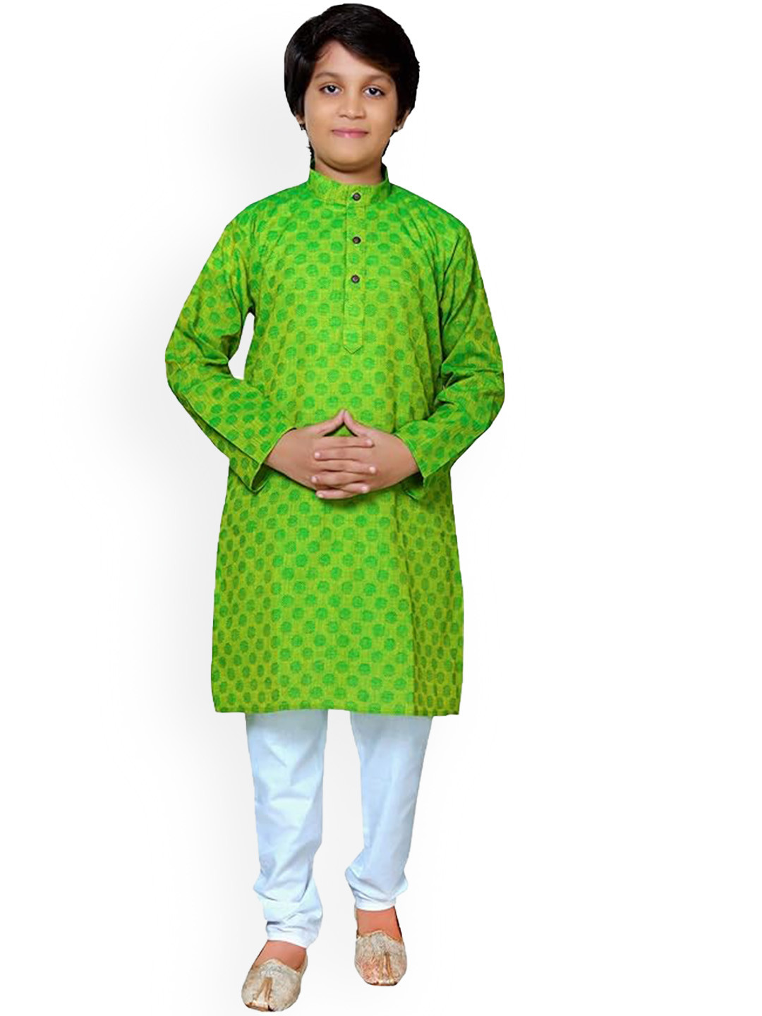 Baba & Baby Boys Geometric Woven Design Thread Work Pure Cotton Straight Kurta & Churidar