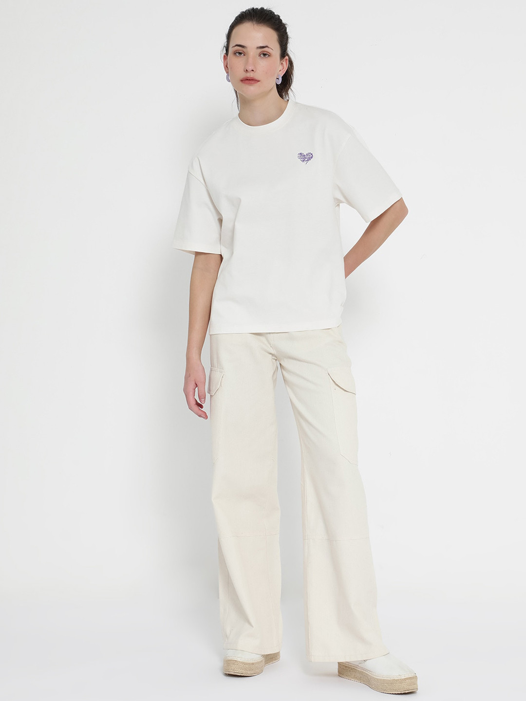 RAREISM ENRIQUE Round Neck Drop-Shoulder Sleeves Cotton Relaxed Fit T-shirt