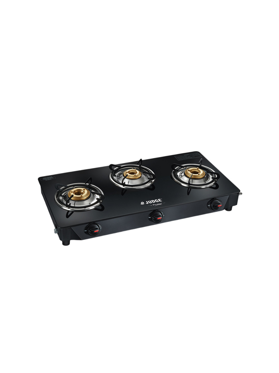 JUDGE By Prestige Deluxe Black 3 Burner Toughened Glass Top Gas Stove