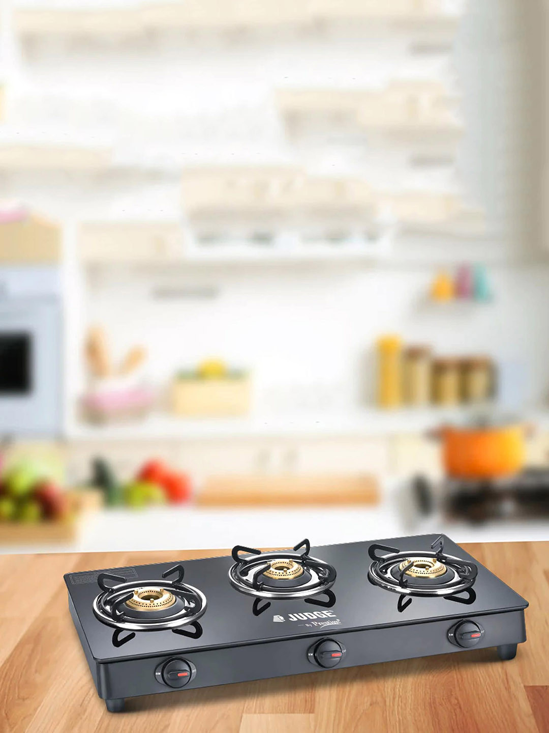 JUDGE By Prestige Black 3 Burners Toughened Glass Top Gas Stove