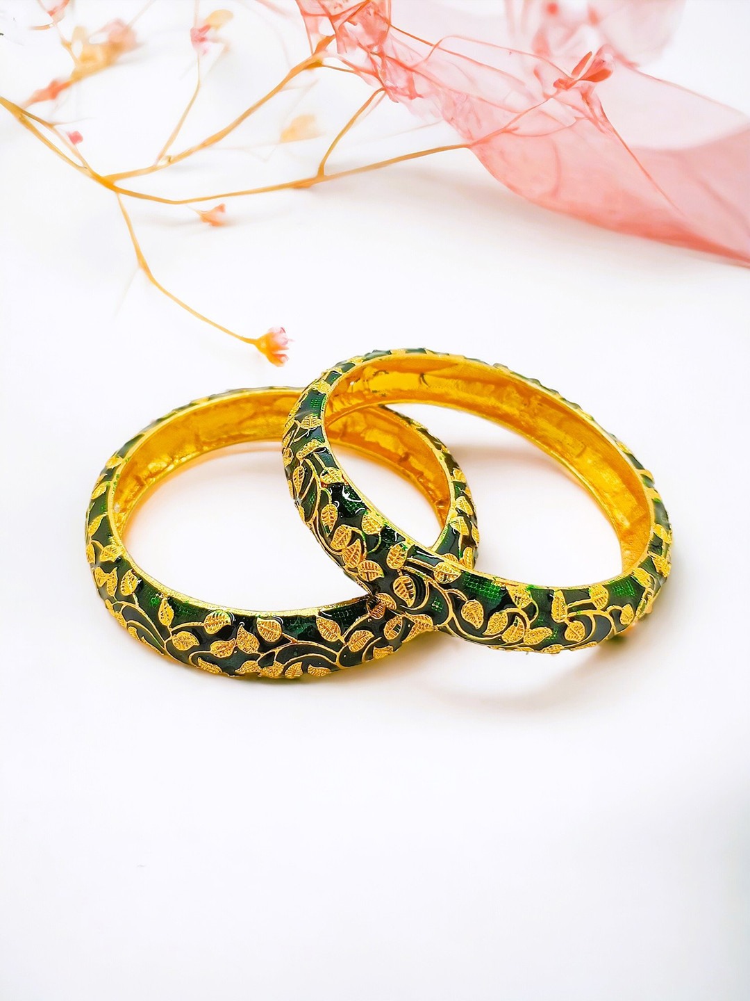 FEMMIBELLA Pack Of 2 Gold Plated Kada Bangles