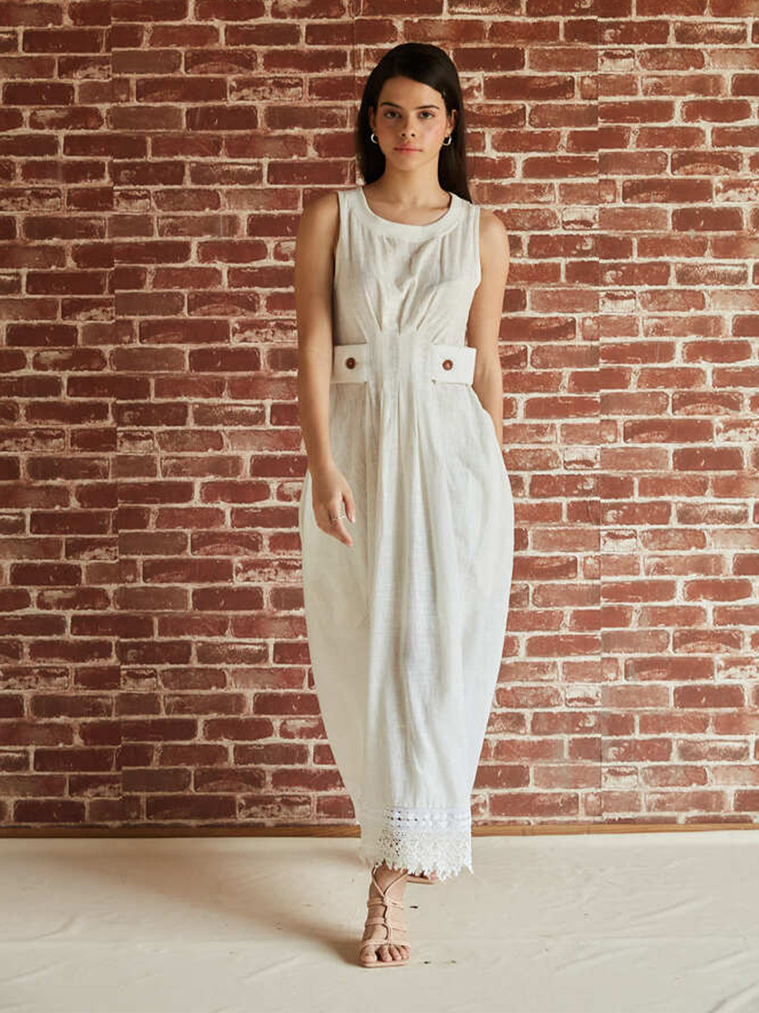 SHRUTI SANCHETI Round Neck Print Cotton Maxi Dress