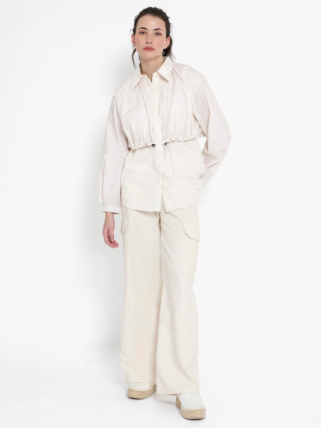 RAREISM Mash Relaxed Fit Gathered Cotton Shirt Style Top