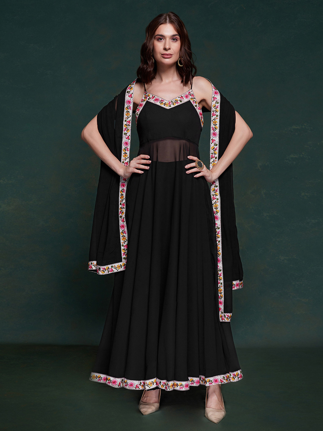Fusionic Women Regular Thread Work Kurta with Trousers & With Dupatta