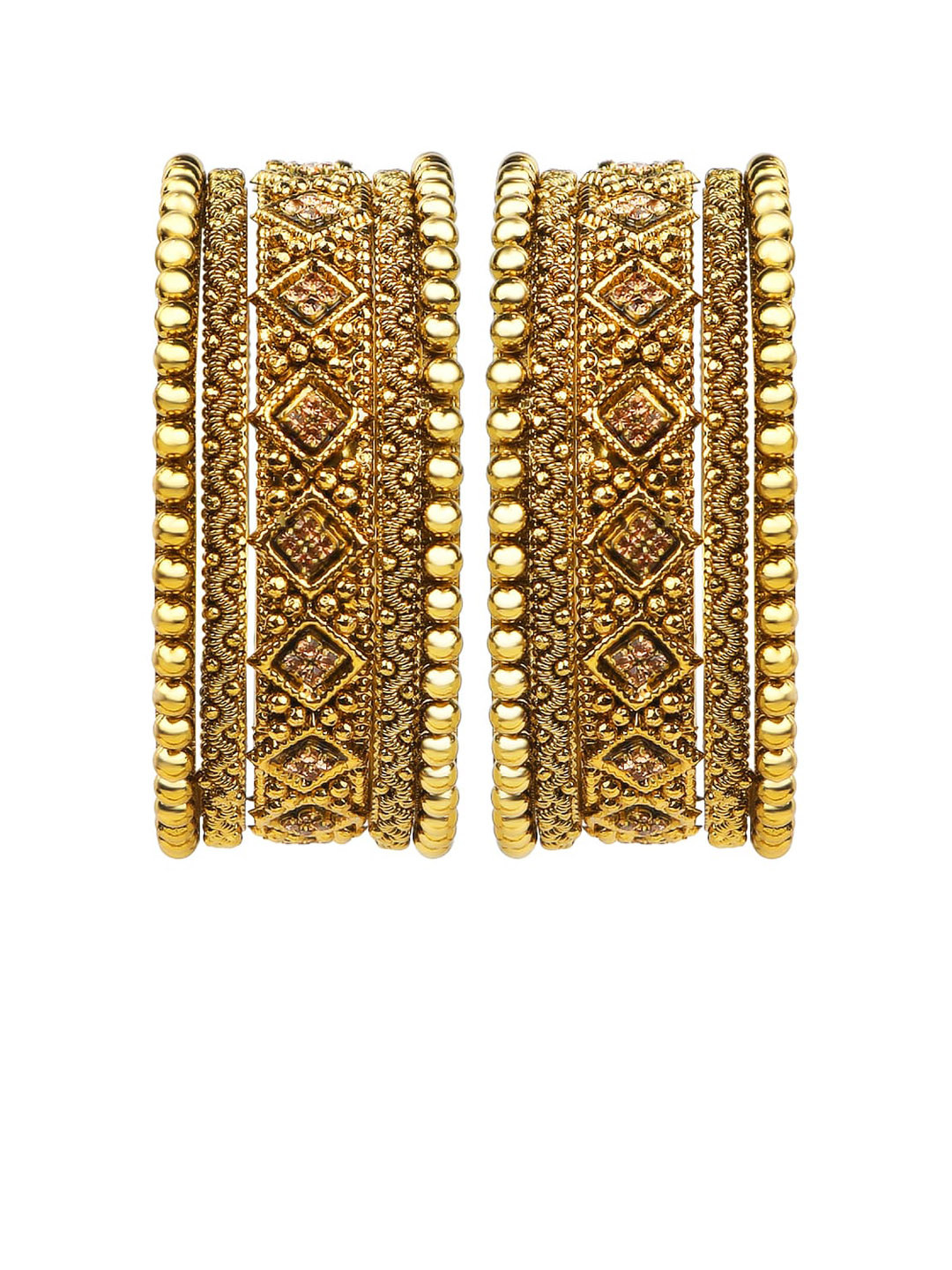 FEMMIBELLA Set Of 10 Gold-Plated Cubic zirconia Stone-Studded Chuda Bangles