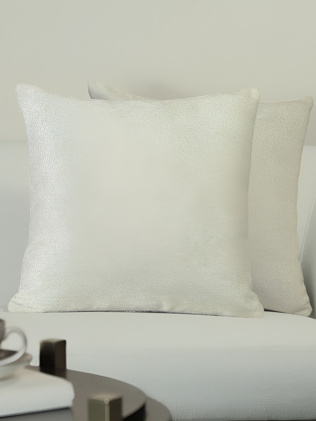 GM Cream Jacquard Washable 2 Square Cushion Covers -16x16In